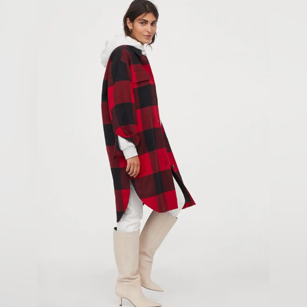 H&M Oversized Knee Length Plaid Buffalo Shacket Nwt